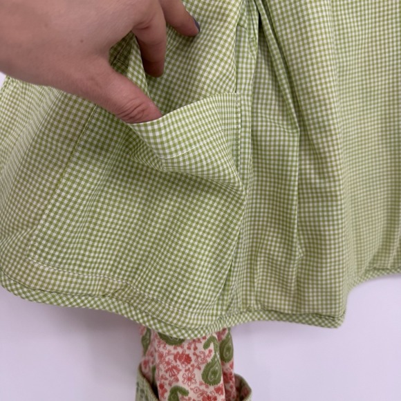 Handmade Women's Jacket Hand Quilted Paisley Green Gingham‎ Trim Button Large - Picture 7 of 10